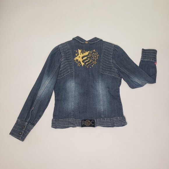 Rocawear Denim Jacket Girl Large 10/12 Medium Wash Magenta Satin Lined Y2K Retro - Picture 8 of 16